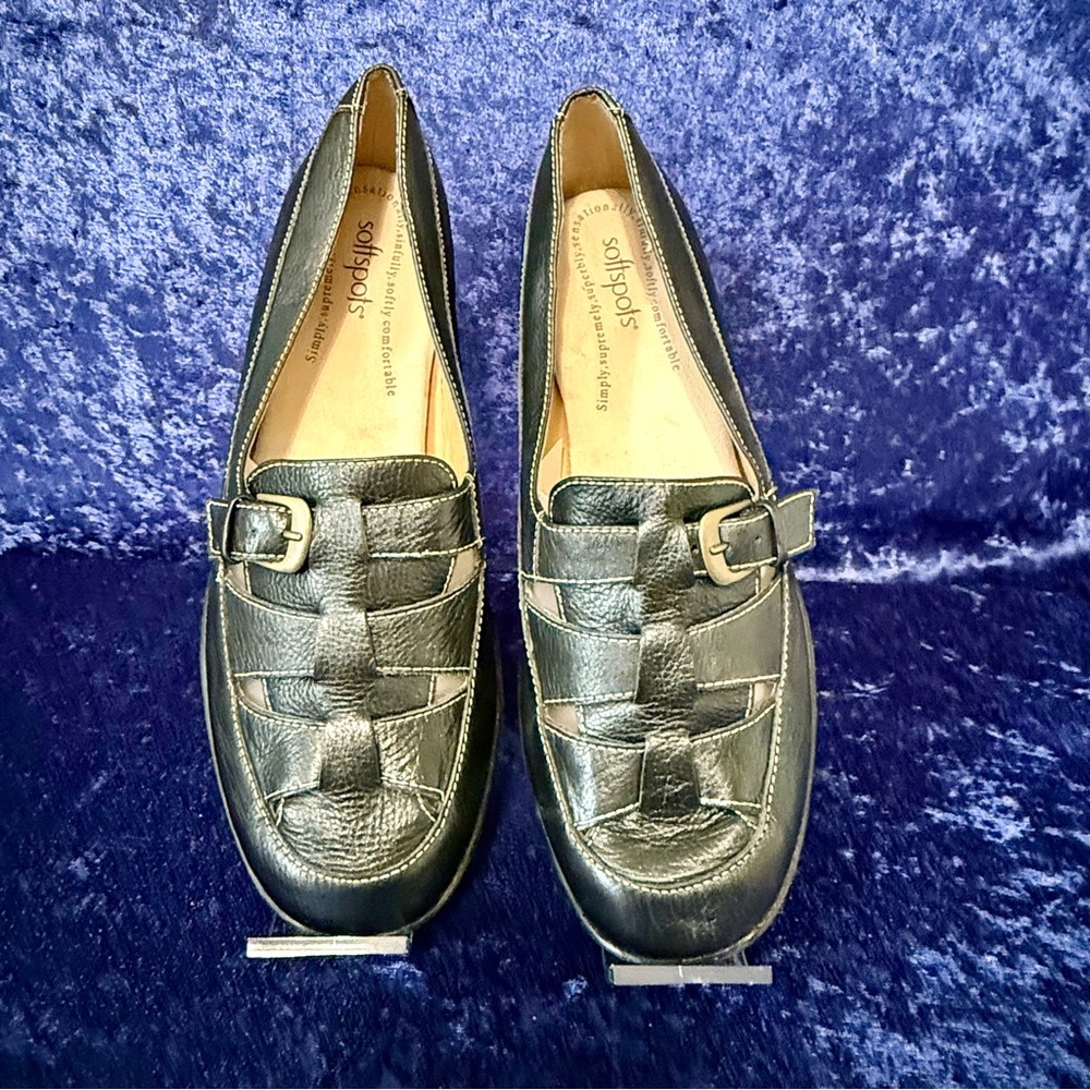 Softspots Aleah Woven Leather Slip On Loafers Black 10W‎ Buckle Shoe Comfort